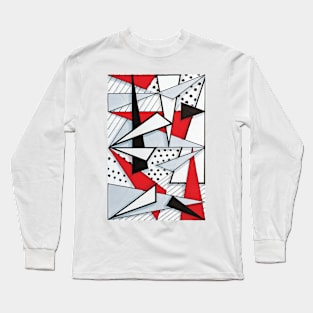 Black, White and Red Geometric Hand Drawing Long Sleeve T-Shirt